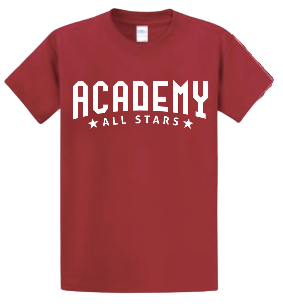 Red A4 Cooling Performance Tee with ACADEMY ALL STARS front print