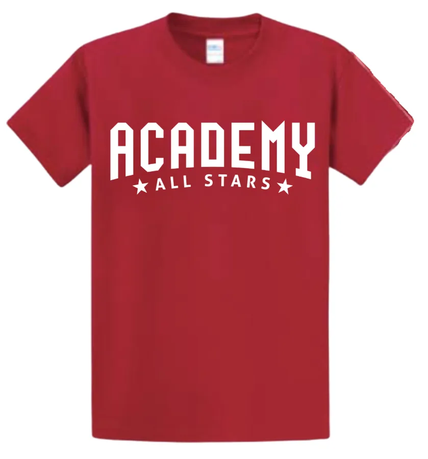 Red A4 Cooling Performance Tee with ACADEMY ALL STARS front print